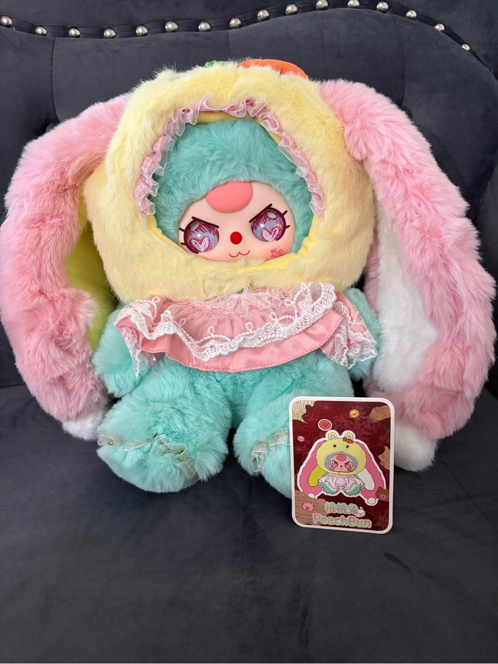 Pastel Bunny Plush Toy in Mint, Pink & Yellow - Cute Character Plush